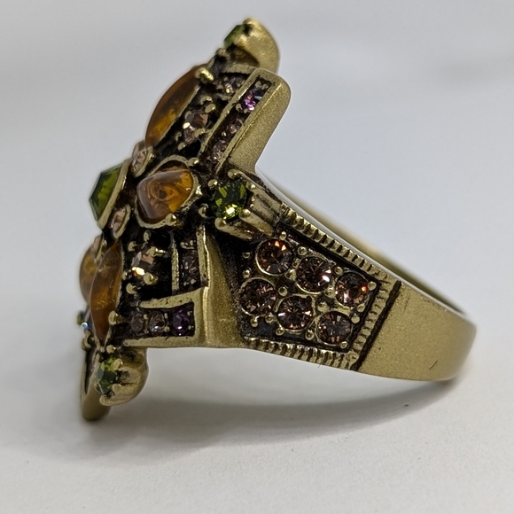 Heidi Daus Amber Ring Multi Stone Crystal Flower Statement  Size 7 1/2 - Picture 7 of 10